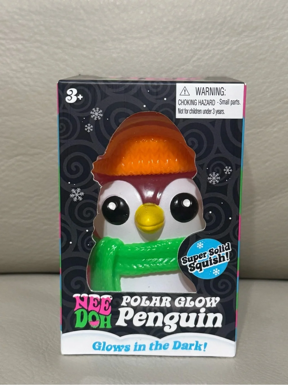 NEW NeeDoh Polar Glow Penguin Pink w/ Orange Hat Super Solid Squishy Christmas